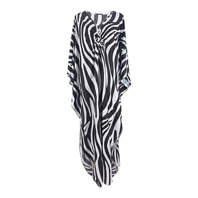 Zebra Print Loose Fit Caftan Dress - Resort Style Beach Coverup for Women