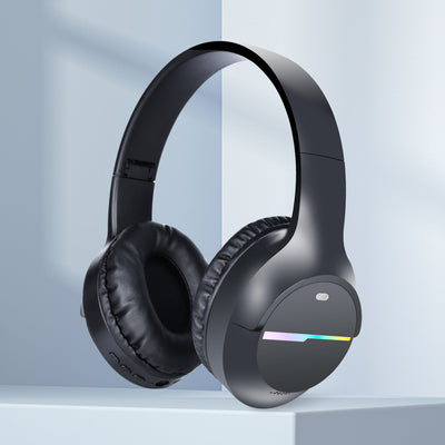 Black Wireless Gaming Headphones with Lights - Foldable Design, 40mm Drivers, Comfortable