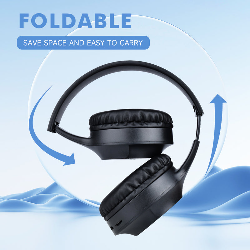 Black Wireless Gaming Headphones with Lights - Foldable Design, 40mm Drivers, Comfortable