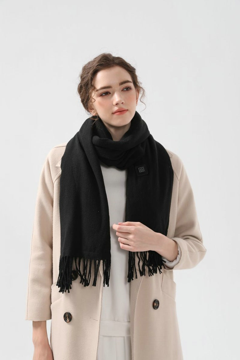 Black Heated Scarf - Electric Warming Scarf, Winter Outdoor Essential (Without power bank)