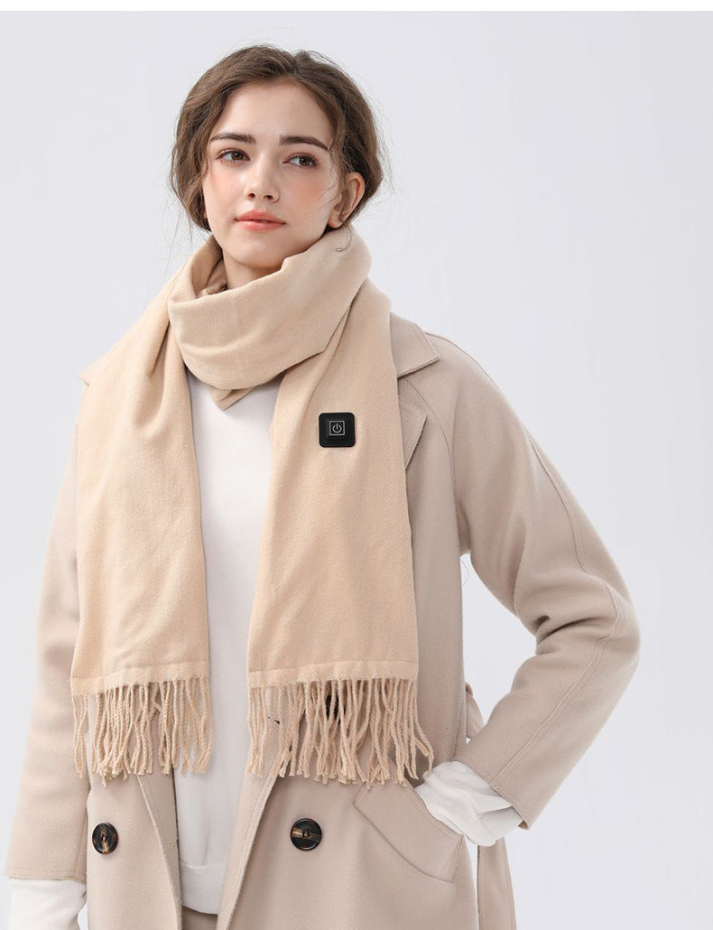Khaki Heated Scarf - Electric Warming Scarf, Winter Outdoor Essential (Without power bank)