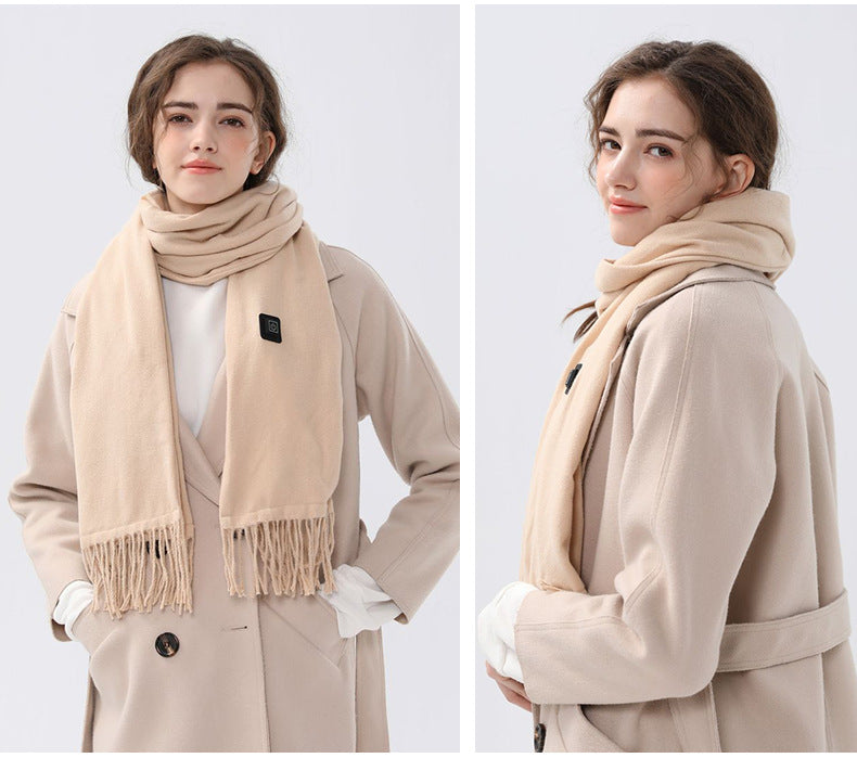 Khaki Heated Scarf - Electric Warming Scarf, Winter Outdoor Essential (Without power bank)