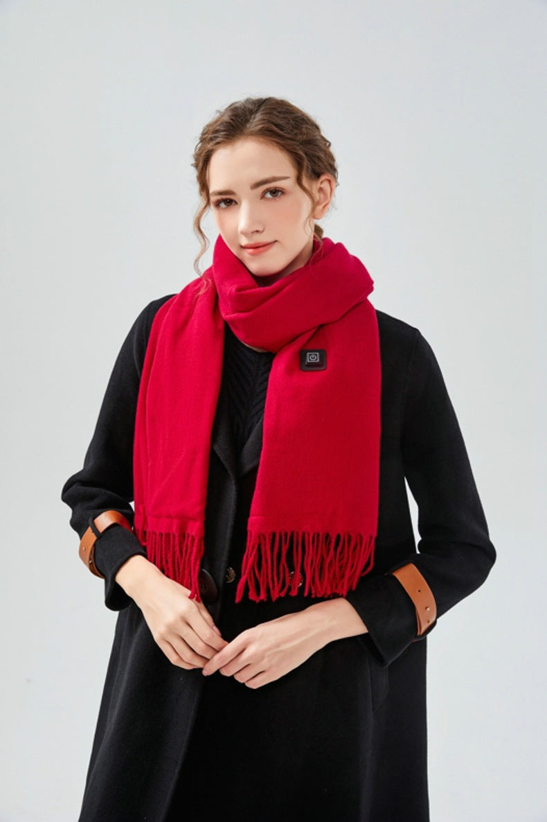 Wine Red Heated Scarf - Electric Warming Scarf, Winter Outdoor Essential (Without power bank)