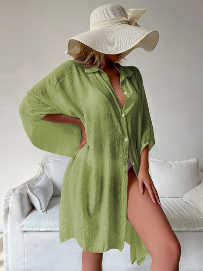 Light Green Summer Beach Cover-Up- Bamboo Cotton Sun Protection Cardigan