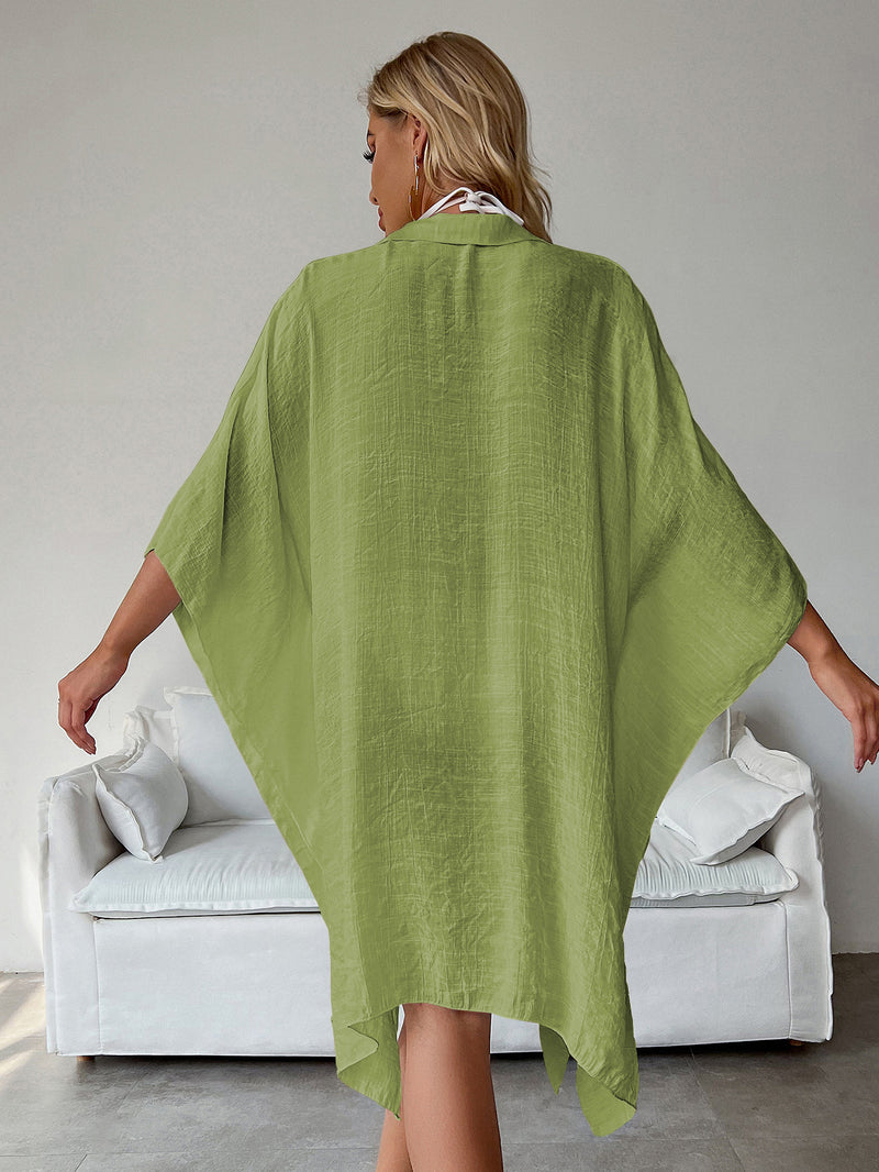 Light Green Summer Beach Cover-Up- Bamboo Cotton Sun Protection Cardigan