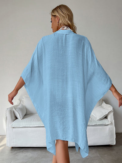 Light Blue Summer Beach Cover-Up- Bamboo Cotton Sun Protection Cardigan