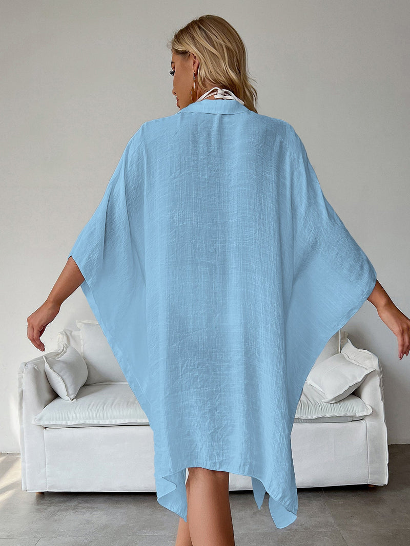 Light Blue Summer Beach Cover-Up- Bamboo Cotton Sun Protection Cardigan