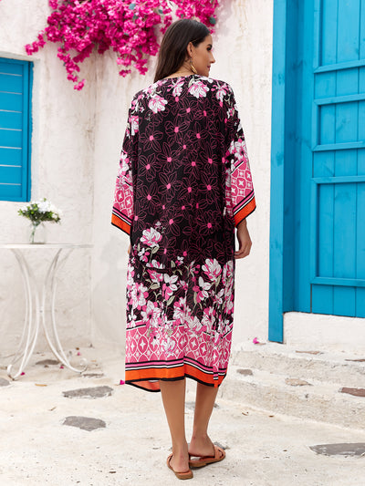 Pink Women's Lightweight Beach Cardigan-Floral Print Kimono