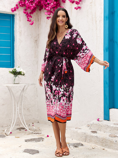 Pink Women's Lightweight Beach Cardigan-Floral Print Kimono