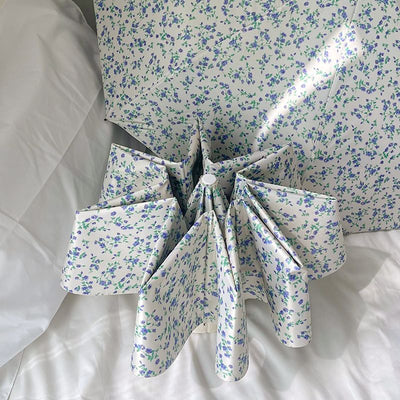 Blue Floral Mini 5-Fold Umbrella - Portable, Anti-UV, Black Glue Coating
