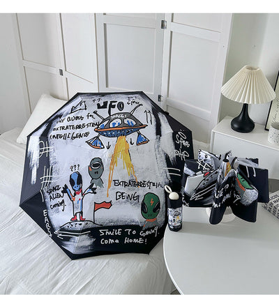 Alien Flower Mini 5-Fold Umbrella - Portable, Anti-UV, Black Glue Coating