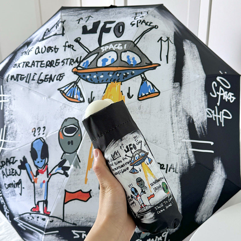 Alien Flower Mini 5-Fold Umbrella - Portable, Anti-UV, Black Glue Coating