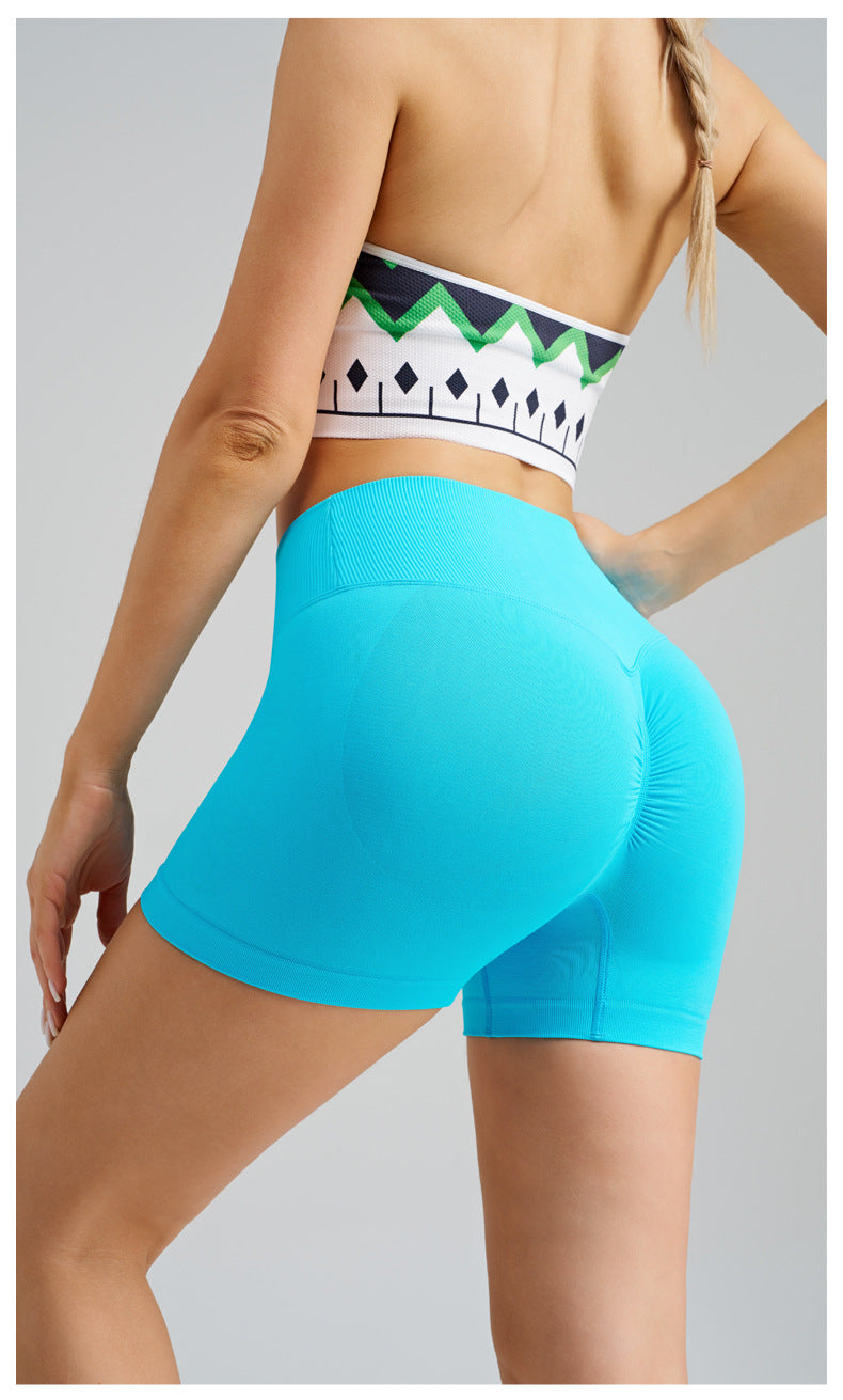 Colorful Blue Yoga Shorts - Seamless, High Waist, Tummy Control Size L