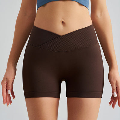 Dark Brown Yoga Shorts - Seamless, High Waist, Tummy Control Size M