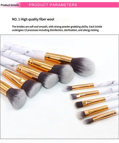Barrel Pink Marble Makeup Brush Collection - 10 brushes for face, eyes and lips