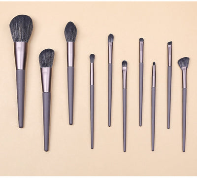 Modern Gray (Brush + Bag) 10 Piece Face Eye Makeup Brush Set - Premium Makeup Blending Brushes