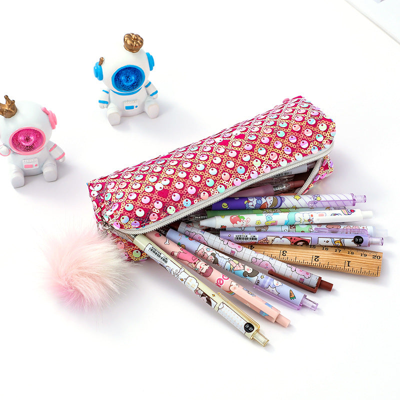 5-pcs Sequin Pencil Bag - Rainbow Glitter, Student Storage