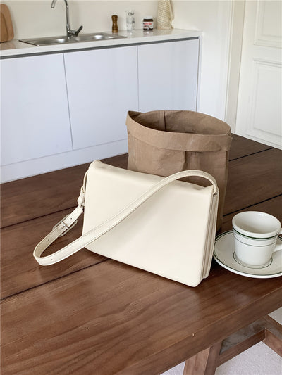 White Minimalist Flap Shoulder Bag-Elegant Women's Double-Layer Crossbody