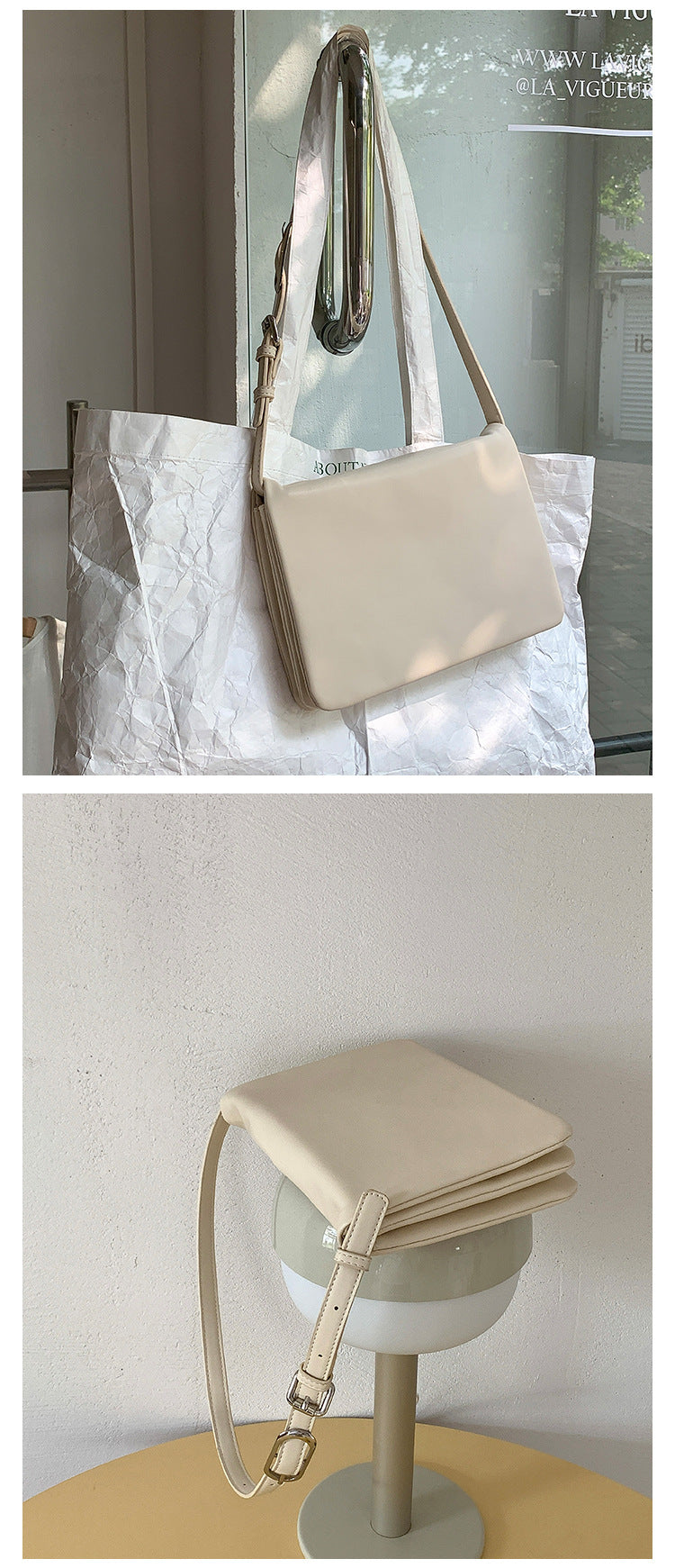 White Minimalist Flap Shoulder Bag-Elegant Women&