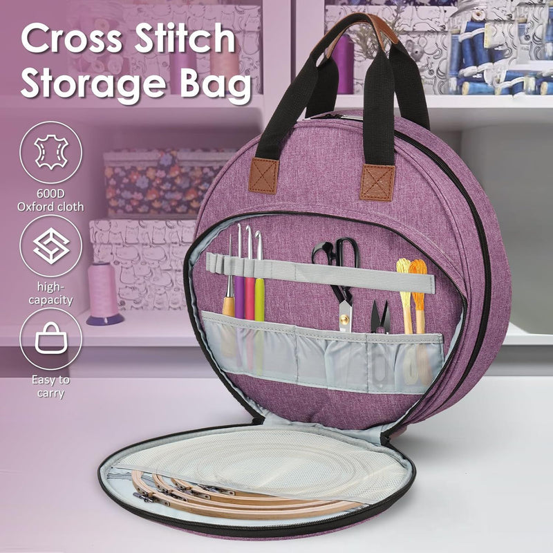 Purple Multi-Compartment Embroidery Bag - Keep Your Projects Organized