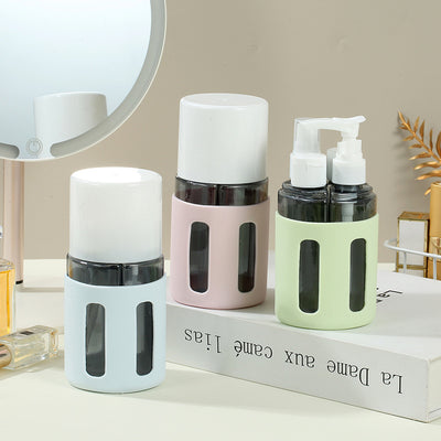 Round Pink 2-Piece 4-in-1 Travel Dispenser Set-Leakproof Refillable Bottles for Toiletries