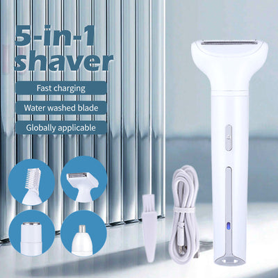 White 5-in-1 Electric Shaver for Women - Versatile Hair Remover for Face & Body