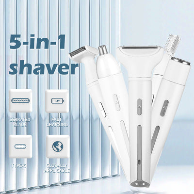White 5-in-1 Electric Shaver for Women - Versatile Hair Remover for Face & Body