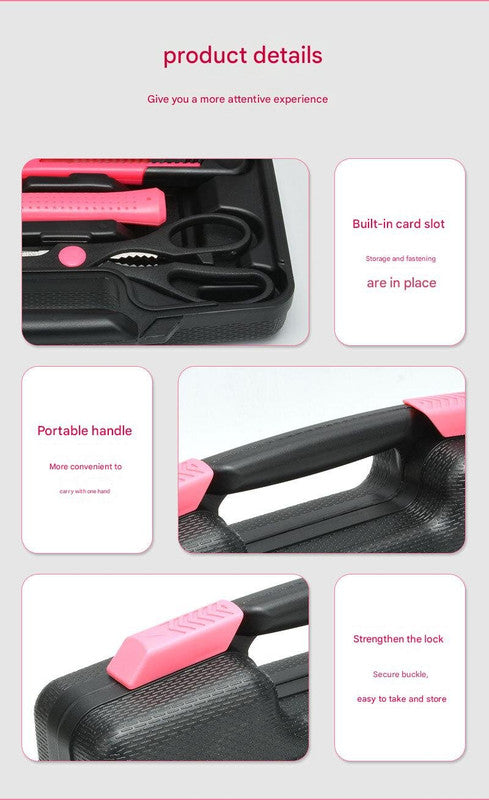 39-Piece Home Tool Kit - Pink Carbon Steel Hardware Set