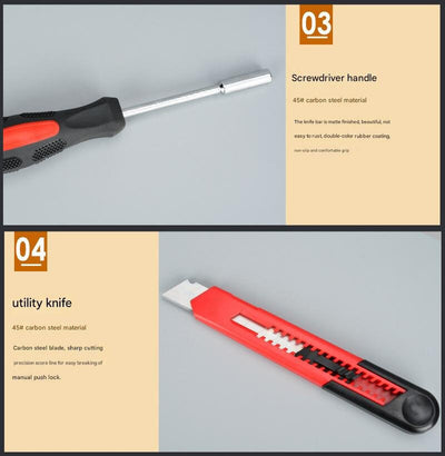 39-Piece Home Tool Kit - Red Carbon Steel Hardware Set