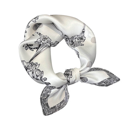 Black Flowers Women's Floral Print Mulberry Silk Shawl, 53cm (Style 3)