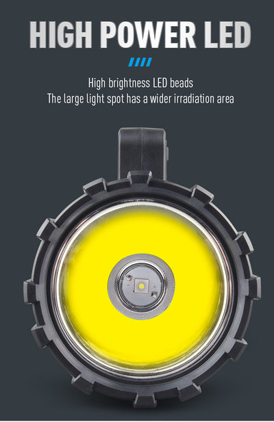 Black LED Searchlight - Rechargeable Handheld Spotlight, 500m Range, Long Lasting