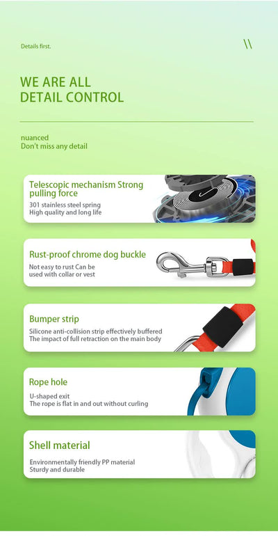 Tomato red 5M Retractable Dog Leash - With Small Box, Suitable For Small And Medium Dogs