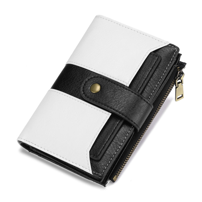White And Black Compact Leather Wallet with 20 Card Slots & Zipper Coin Pocket