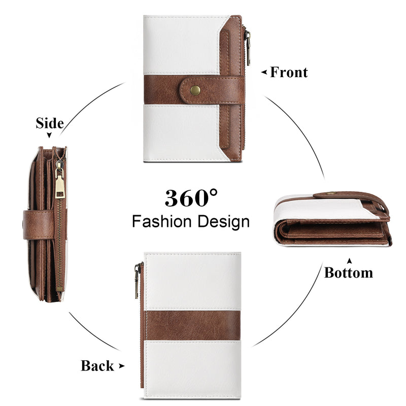 White And Black Compact Leather Wallet with 20 Card Slots & Zipper Coin Pocket