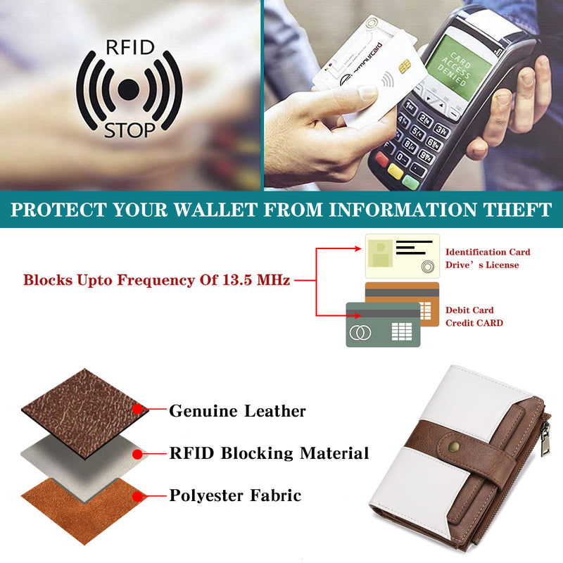 White And Black Compact Leather Wallet with 20 Card Slots & Zipper Coin Pocket