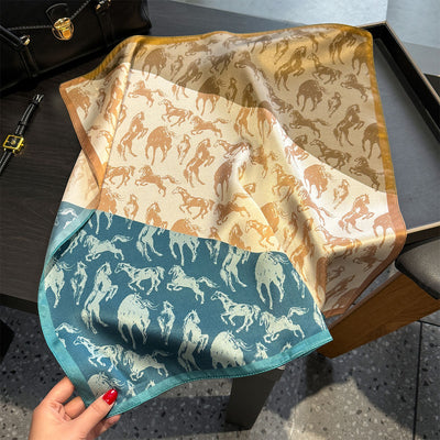 Stitching horse pattern Women's silk scarves, accessories for all seasons