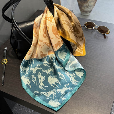 Stitching horse pattern Women's silk scarves, accessories for all seasons