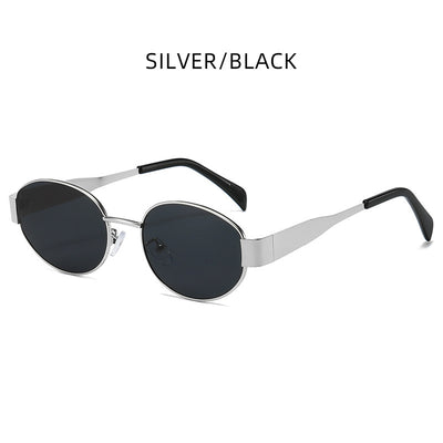 Silver + Black 2-PCS Retro Oval Sunglasses with UV Protection for Men & Women