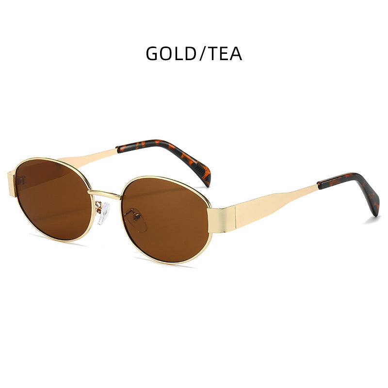 Gold + Tea 2-PCS Retro Oval Sunglasses with UV Protection for Men & Women