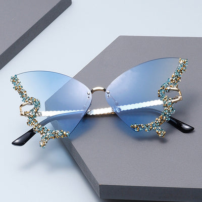 Blue 2 - PCS Fashion Street Style Sunglasses: Diamonte Butterfly Edition