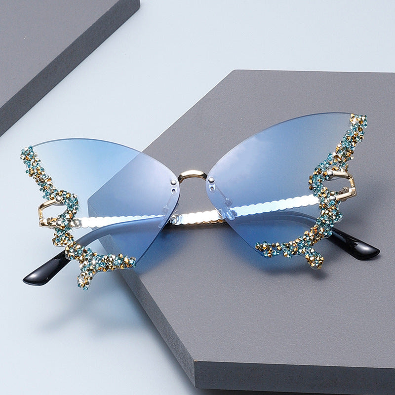 Blue 2 - PCS Fashion Street Style Sunglasses: Diamonte Butterfly Edition