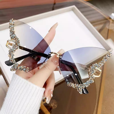 Gray yellow full diamonds 2 - PCS Fashion Street Style Sunglasses: Diamonte Butterfly Edition