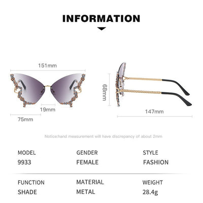 Gray yellow full diamonds 2 - PCS Fashion Street Style Sunglasses: Diamonte Butterfly Edition