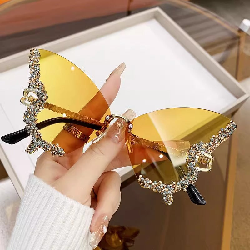 Yellow 2 - PCS Fashion Street Style Sunglasses: Diamonte Butterfly Edition