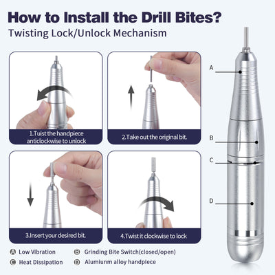 Purple Professional Electric Nail Drill, 45000RPM Rechargeable Nail Grinder Polisher for Salon & Home Use