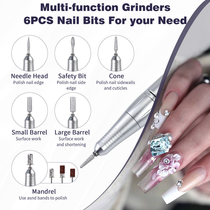 Purple Professional Electric Nail Drill, 45000RPM Rechargeable Nail Grinder Polisher for Salon & Home Use