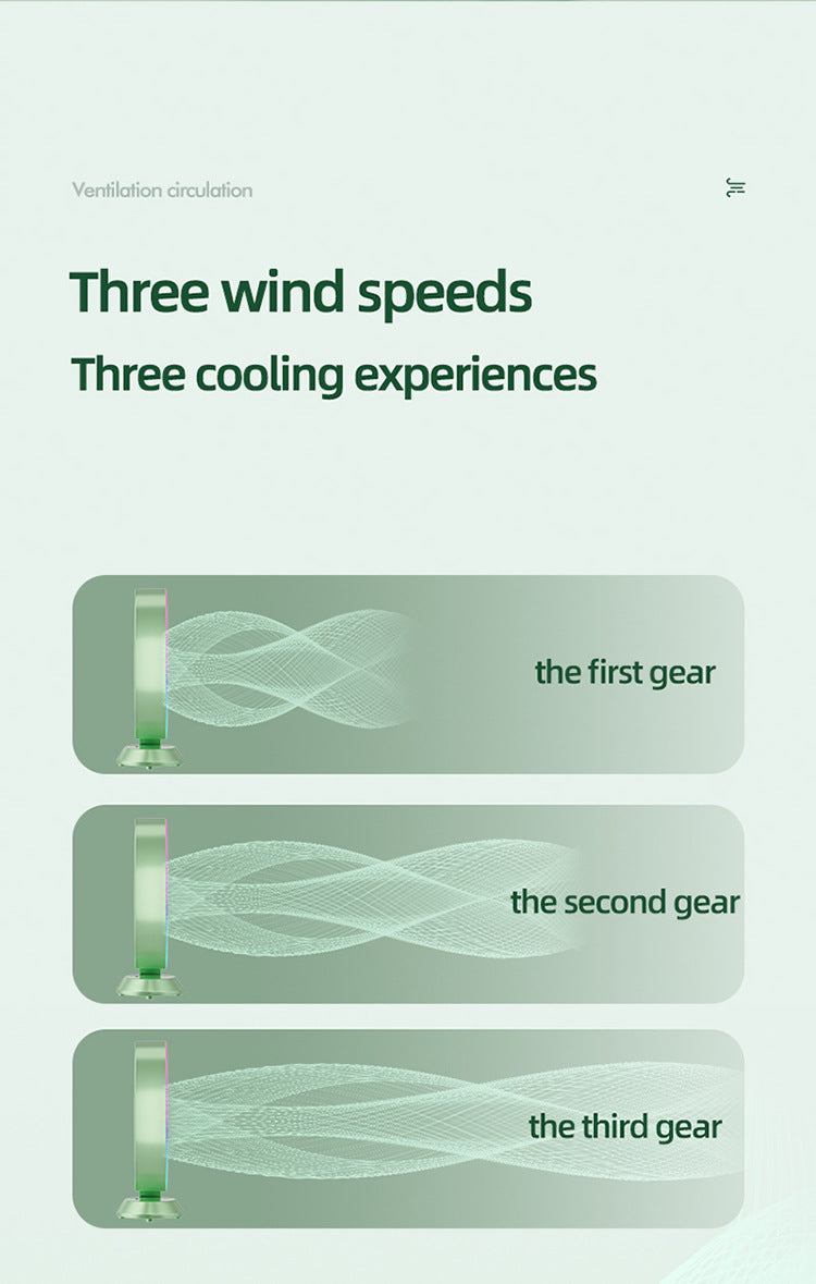 Green RGB Desktop Fan - USB Rechargeable, 3-Speed, 180° Adjustable, LED Light