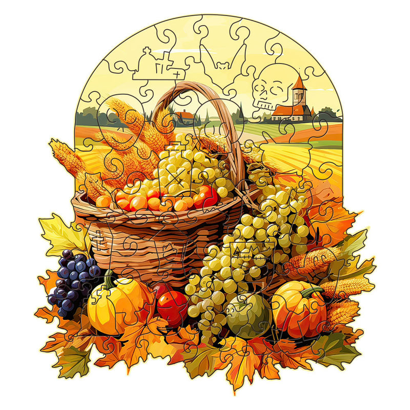 Fruit and vegetable basket Thanksgiving Wooden Puzzle - Vegetable & Fruit Design, Home Decor, Educational Toy (Size M)