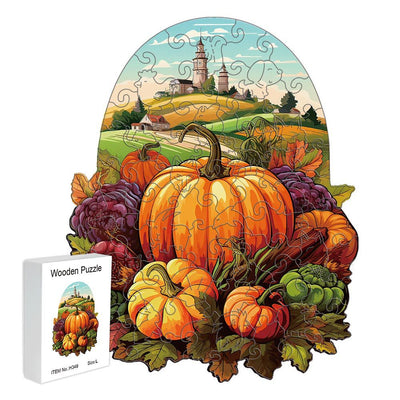 Harvest Pumpkins Wooden Puzzle - Vegetable & Fruit Design, Home Decor, Educational Toy (Size L)