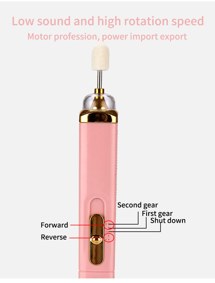 White Mini Electric Nail Polisher with USB Charging and 5 Grinding Heads